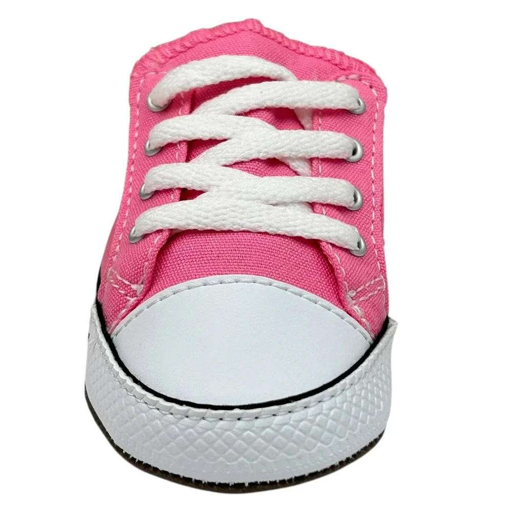 Converse Newborn Baby Girls Crib Sneakers Size 4 Pink-White Canvas Shoes Slip-on